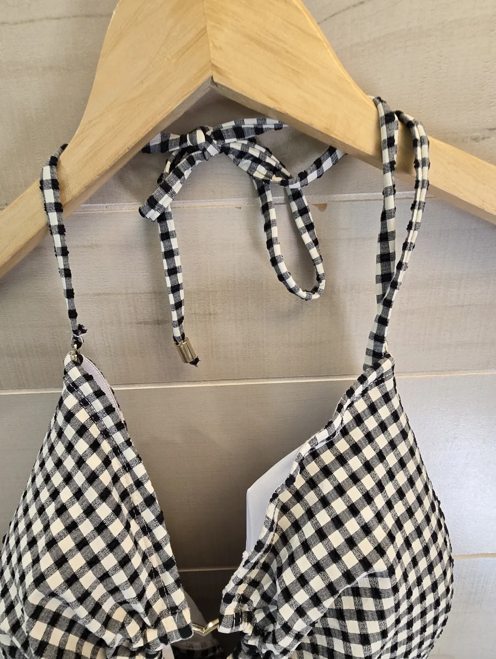 {XL} Betsey Johnson Retro Black Gingham Halter Bandeu Cut Out One Piece Swimsuit